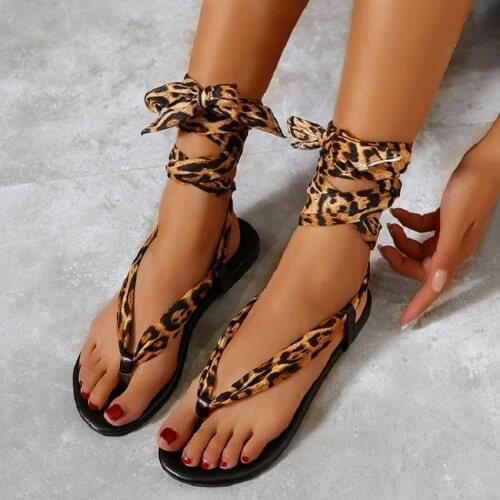 2021 New Leopard Sandalias For Women, Lace Up Sandales, Summer Flat Shoes, Totem Flip-Flops, Beach Or Vacation Shoe