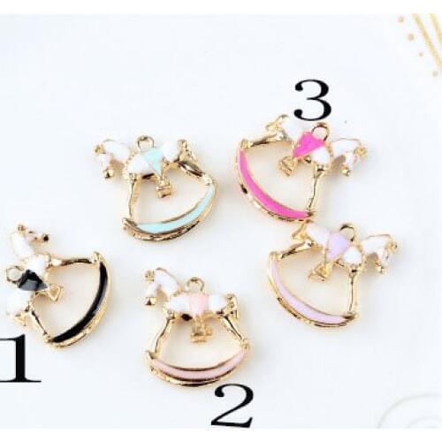 5PCS Oil Drop Charms Fashion Horse Gold Color Metal Enamel Floating Pendant Carousel Metal Charms For DIY Bracelet Necklace