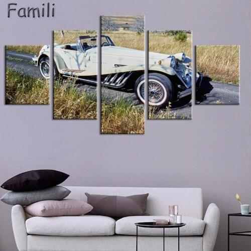 5 Piece Wall Art Picture Art Retro Black Car HD Printed Painting Canvas Art Poster Wall Decor For Living Room Hanging
