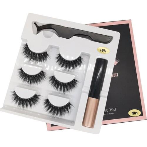 80% Hot Sale 3Pairs Natural False Eyelashes Magnet Lashes Liquid Eyeliner Tweezers Lashes Extension Kit For Beauty