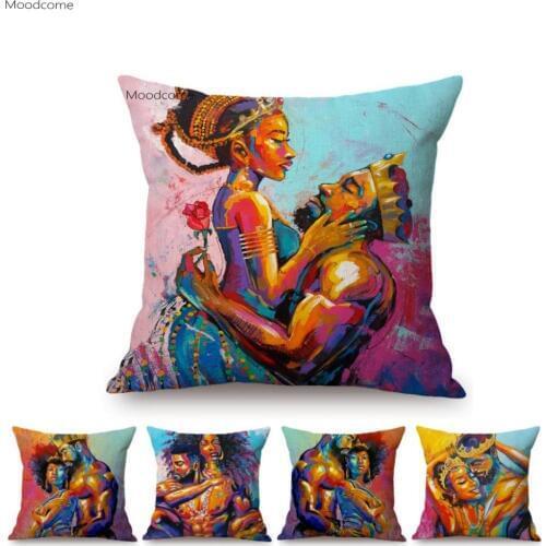 Black King And Queen Of Africa Sexy Oil Painting Young Couple Home Decorative Sofa Throw Pillow Case African Art Cushion Cover