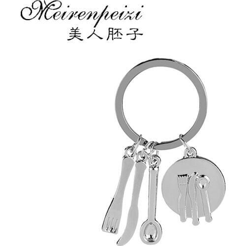 Foodie Keychains Friendship Key Ring Fork Knife Spoon Cook Key Chain Utensil Keychains Gifts for Bakers Mother Nanny