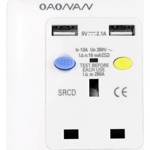 British Standard Leakage Protection Socket, 13A 250V UK Wall Socket with USB, Residual Current Protector