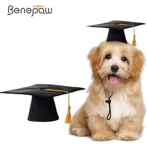 Benepaw Black Dog Hat Graduation Yellow Tassel Academic Caps For Dogs Small Medium Party Cosplay Pet Costume Accessories
