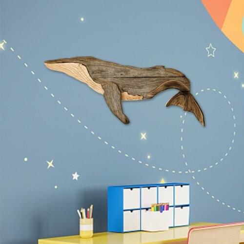 Rustic Wooden Whale Wall Hanging Art Decor Log Handmade Marine Decoration Pendant Nautic Whale For Tropical Ocean Home Decor