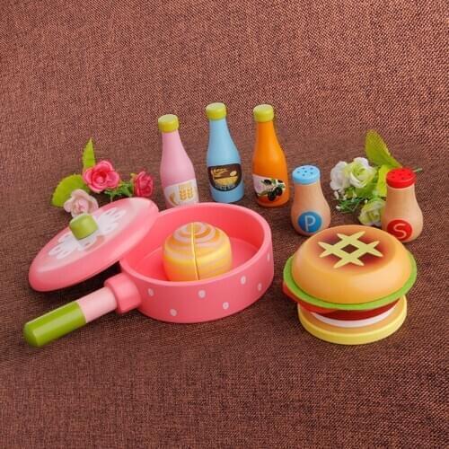 Wooden Kitchen Fruit Food Kids Pretend Role Play Toy Cutting Set Child Gifts