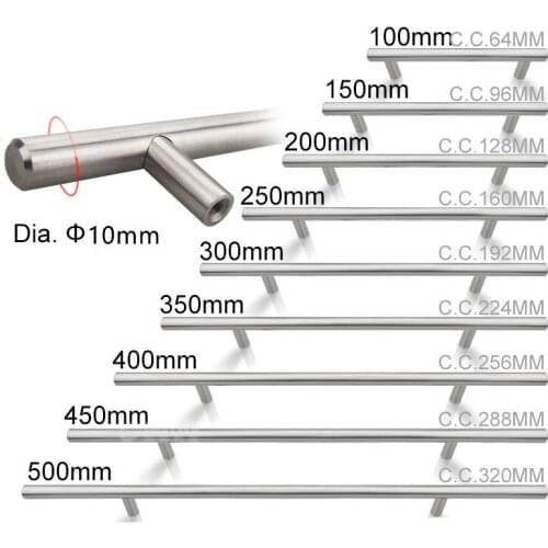 Diameter 10mmStainless Steel Kitchen Door Cabinet T Bar Handle Pull Knob 2" ~ 24