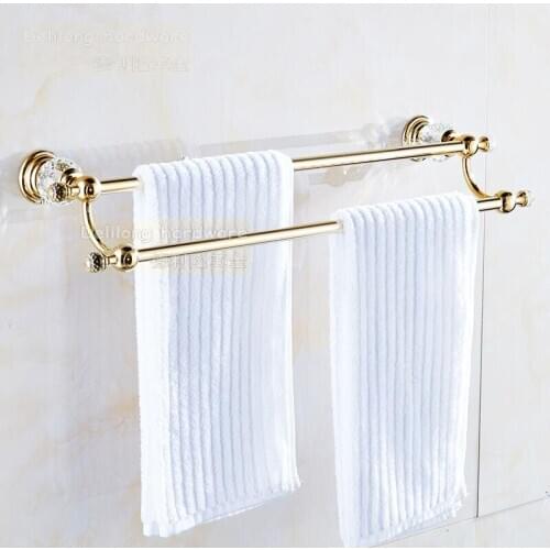 Bathroom double towel bars copper used crystal gold color towel rack bathroom accessories can be customized