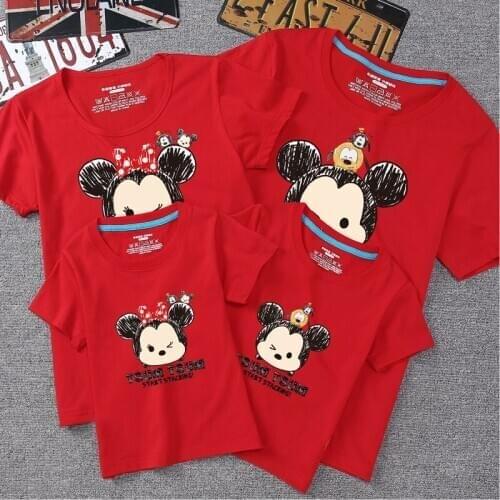 Disney Cartoon Summer Cute Mickey Minnie T-shirt Parent-Child Cotton All-Match Multicolor T-Shirt Family Matching Outfits
