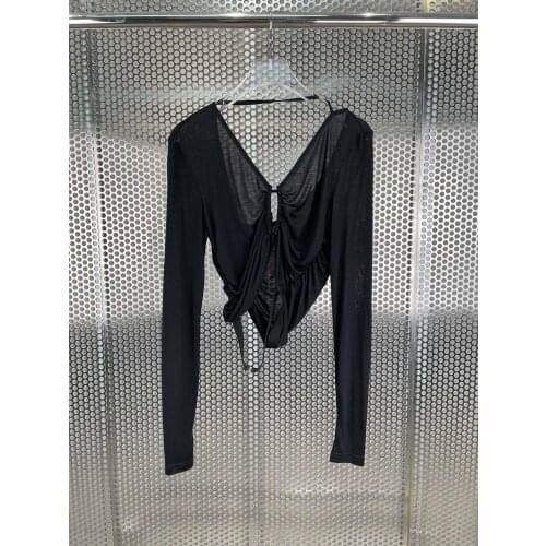 New 2021SS Summer Women Sexy Black Thin Long Sleeve Short T-Shirt Female Luxury Tops Tee Ddxgz2 6.02