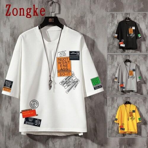 Zongke Print Short Sleeve Mens T-Shirt Fashion Streetwear Tshirt Men T Shirt Hip Hop 2021 Japanese Clothing Man M-5XL