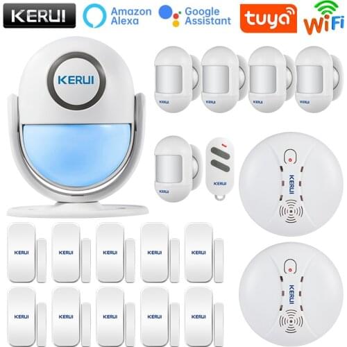 KERUI Tuya WIFI Alarm System Smart Home Garage Security Works With Alexa 120dB Motion Detector Door Sensor