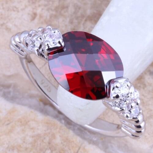 Ravishing Red Garnet White CZ Silver Plated Ring Size 6 / 7 / 8 / 9 R1524