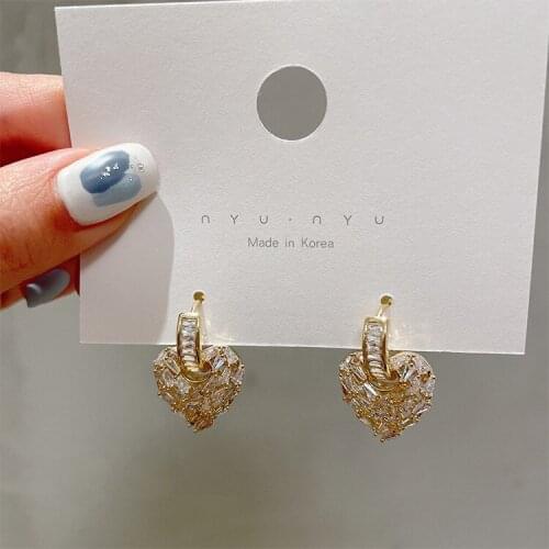 Korean fashion jewelry personality trend zircon love earrings temperament design sense A two-wear love earrings for women