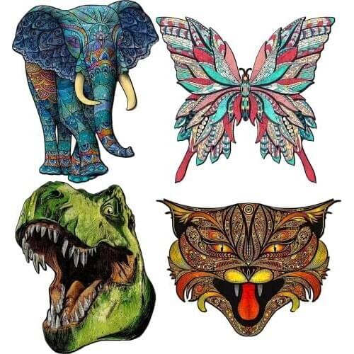 Colorful Puzzle Building Blocks Irregular Shape Animal Puzzle Butterfly Cat Flower Elephant Dinosaur Shaped Wooden Puzzle