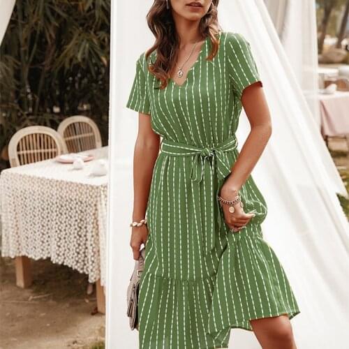 Summer Fashion Green Dress for Women Casual Bohemian Short Sleeve Long Maxi Dresses High Waist Sexy Boho Robe for Ladies
