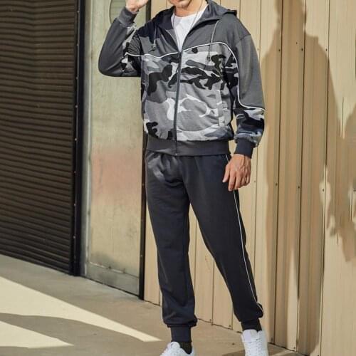 Men Casual Windbreaker Jacket Coat Slim Street Biker Coat Zipper Hoodie Suit Pullover Cardigan Camouflage Sweatshirt Suit Winter