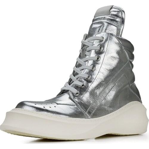 Mens Match Colors Genuine Leather Ankle Boots Lace Up Sneakers Skateboard Flats Shoes Combat Boys Korean Styles New 2021