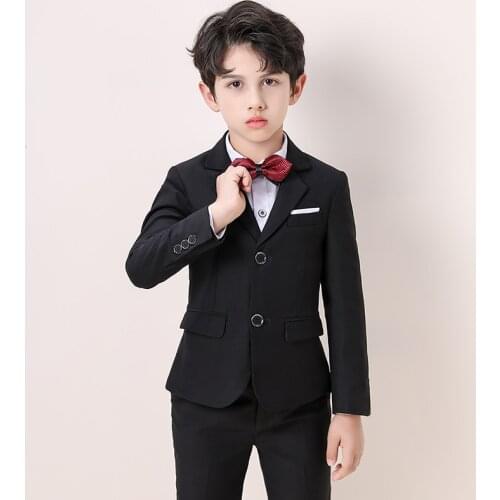 Mens Suits & Blazers Kids Two Buttons Wedding Boy Sits Custome Homme Formal Classic Flowers Boys(Jacket+Pants+Bowtie+Vest)