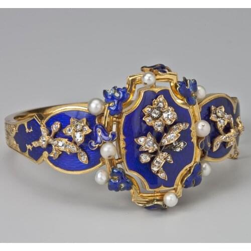 2021 Vintage Gold Plated Ink Blue Enamel Flower Ring Male Engraved Signet Rings for unisex Gothic Punk Party Jewelry