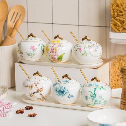 Spice jars bone china set kitchen supplies household seasoning bottle box with lid ceramic salt and pepper shaker canister set