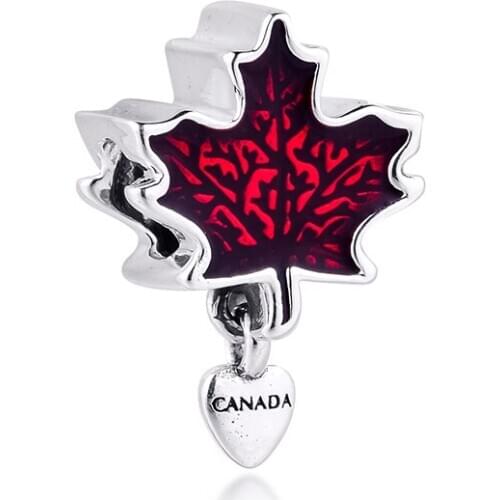 Genuine 925 Sterling Silver Canada Maple Leaf Charms Beads for Jewelry Making Fits Original Bracelet Bijoux