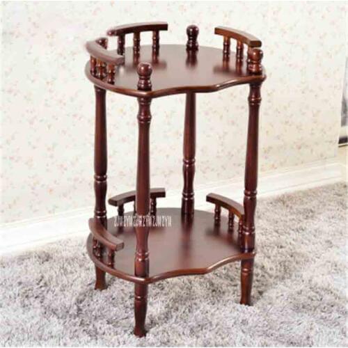 New Modern Chinese Solid Wood Coffee Table Multipurpose Shelf Flower-shaped Brown Double-layer Rack Side Corner Shelf Tea Rack