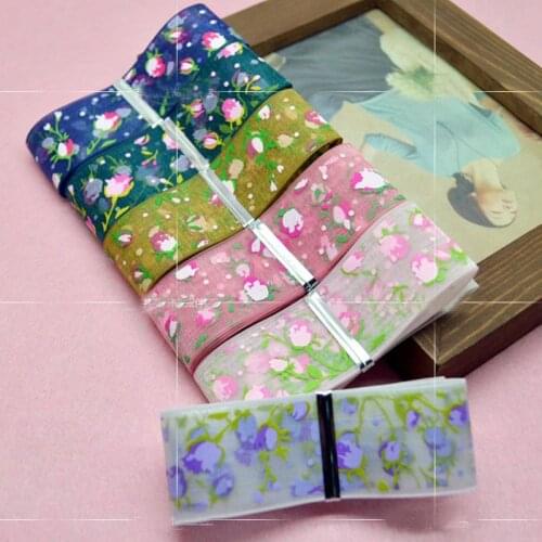 So Pretty 6 Colors Lace Rose Flowers Printed Polyester Ribbon, Beautiful ribbon and DIY ribbons for sewing