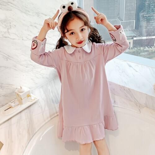 Girls Leisure Sleepwear Mid Length Nightgown Fashion Ruffles Hem Night Dresss For Children Casual Night Clothing Home Wear