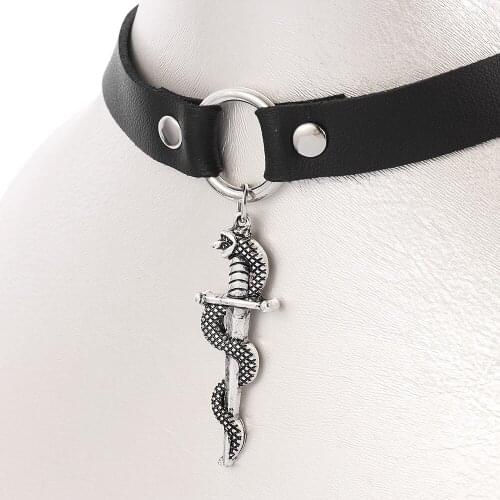 Trendy 2020 Silver color Snake Sword Choker Necklaces For Women Trendy Necklace Pendants Leather Necklace Jewelry Bijoux Gift