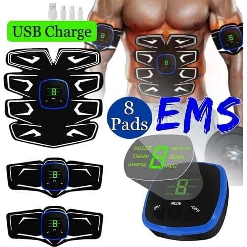 Rechargeable EMS Abdominal Muscle Stimulator Exerciser Abdominal Training Electric Belly Leg Arm Home Fitness Workout Equipmemt