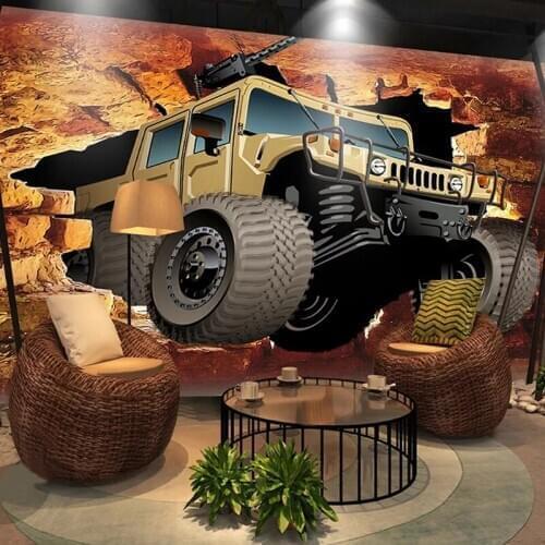 Custom Wallpaper 3D Stereo Broken Walls Cartoon Car Restaurant Bar Kids Bedroom Background Wall Murals 3D Self-Adhesive Sticker