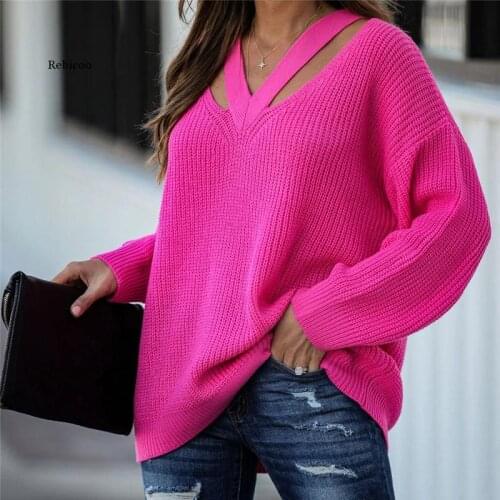 V Neck Casual Women Pulovers Sweaters Boho Holiday Knitwear Sweater Oversize Long Sleeve Solid Jumper Top Winter New