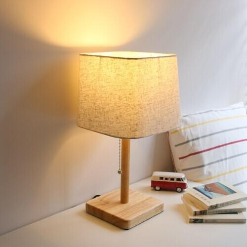 Modern Wood Linen Bedside Minimalist Table Lamp E27 AC 110V-240V US Plug Student Table Lamp Bedroom Indoor Bedside Lamp