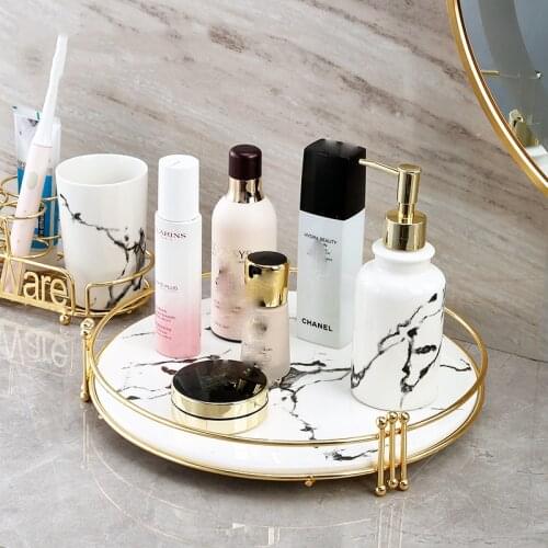 Simple Marble Pattern Rack Tray Bathroom Toiletries Storage Rack Bedroom Cosmetics Skin Care Product Rack Home Decoration