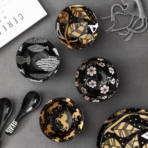 Dinner Ceramic Bowl Japanese Type Dark Green Cute Small Soup Bowl Rice Bowls Household Underglaze Tableware