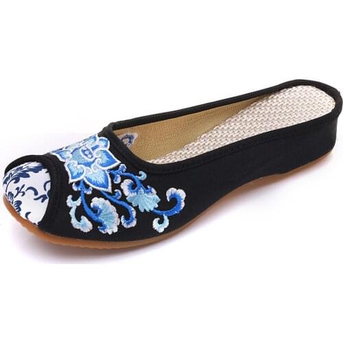 Handmade Casual Female Chinese Style Old Peking National Cloth Shoes Retro Ladies Breathable Summer Slippers Embroidery