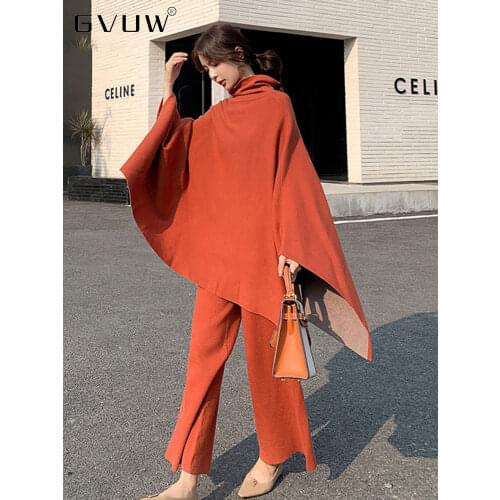 GVUW Autumn Winter Foreign Style Wide Leg Pants Fashion Suit Celebrity High Collar Cloak Shawl KB868
