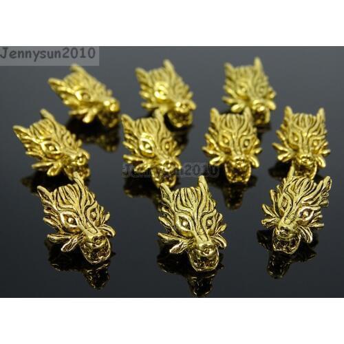 Vintage Antique Gold Tone Solid Metal Wolf Head Bracelet Connector Charm Beads 50Pcs/Pack
