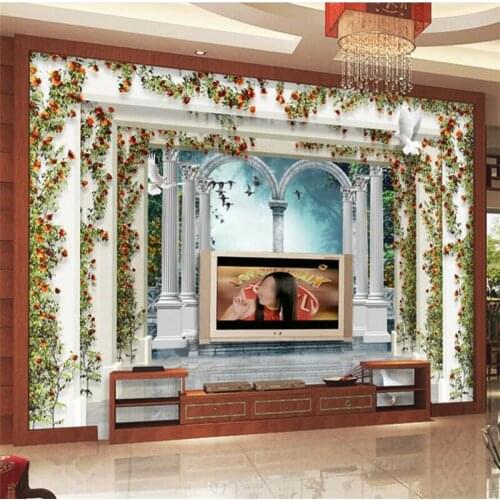 Wellyu papier peint wallpaper for walls 3 d Custom wallpaper European style 3d Roman column garden rose TV backdrop wall
