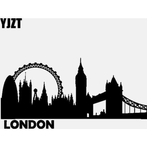 YJZT 19.7CM*9.6CM LONDON City Silhouette Skyline Vinyl Car Sticker Decal Black/Silver C3-1829