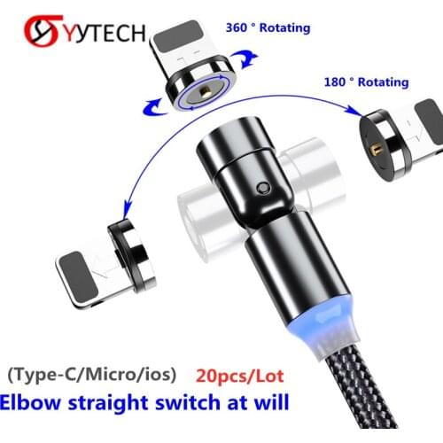 YYTECH 20Pcs Magnetic Cable Fast Charging 360+180 Degree Roating Micro USB Type C For Iphone Xiaomi Samsung Huawei Mobile Phone