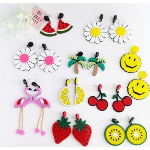 Korean Lovely Acrylic Colorful Fruit Drop Earring For Women Big Peach Cherry Dangle Earrings Punk Hip Hop Fashion Jewelry Party