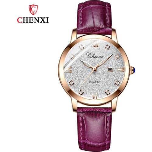 CHENXI 302L Simple Trend Starry Rhinestone Dial Elegant Women Watches Ladies Fashion Luxury Dress Leather Calendar Wristwatch