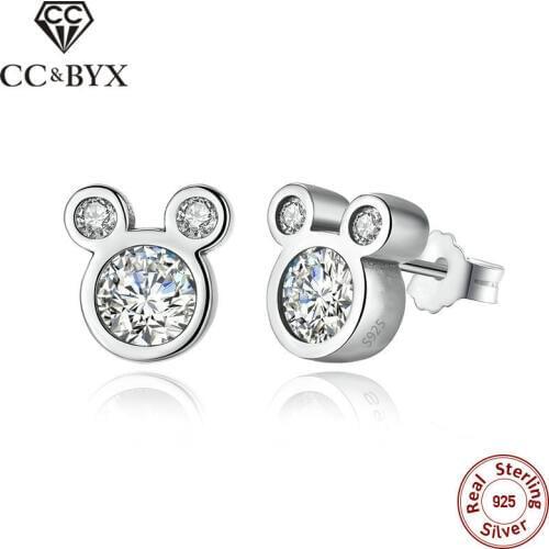CC S925 Stud Earrings For Women Silver Plated Cubic Zirconia Cartoon Ear Studs Cute Bridal Wedding Party Jewelry CCE275