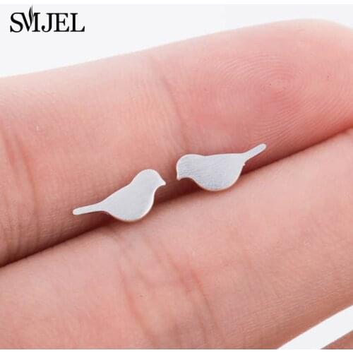 SMJEL New Bijoux Tiny Bird Earrings for Women Cute Metal Animal Bird Earring Studs Korea brinco 2018 Party Teen Gifts Jewelry