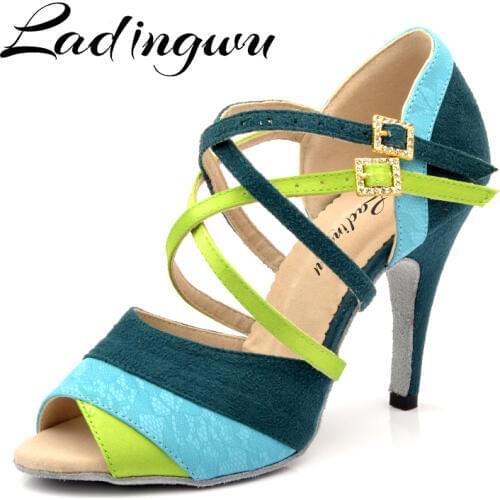 Ladingwu Brand New Womens Dance Shoes Heeled Tango Ballroom Latin Salsa Dancing Shoes For Women Hot Sales Brown Green Suede