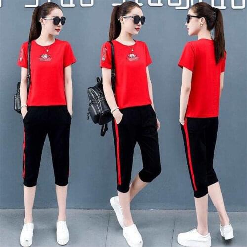 Plus Size Two Piece Set Women Summer Tracksuit Lounge Wear Outfits Short Sleeve Print Top+pant Sweat Suits