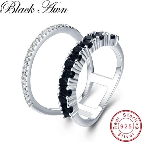 2021 New Classic 925 Sterling Silver Fine Jewelry Baguet Row Engagement Black Spinel Engagement Rings for Women G023