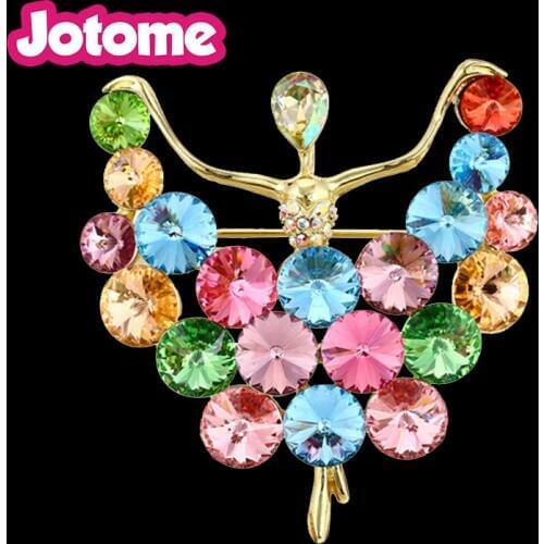 100pcs/lot Choose Color First, Fashion Luxury Round Crystal Rhinestone Human-Shaped Jewelry Ballerina Dancer Girl Element Brooch